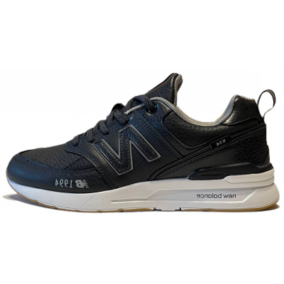 New Balance 574 черные кожаные матовые