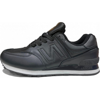 New Balance 574 Black кожаные матовые