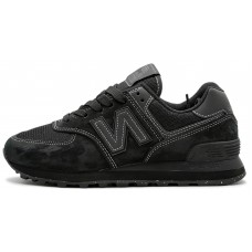 New Balance 574 Total Black с белой строчкой