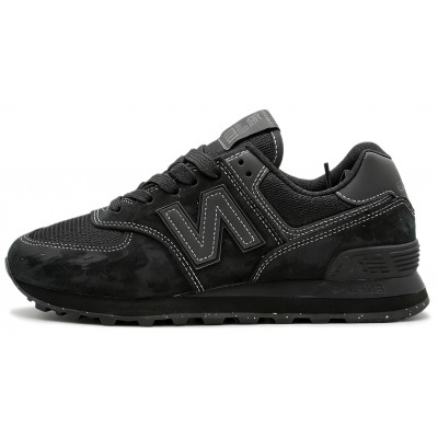 New Balance 574 Total Black с белой строчкой