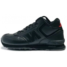 New Balance 574 Mid Triple Black Leather с мехом