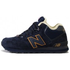 Мужские кроссовки New Balance 574 High замшевые синие с оранжевым зимние 