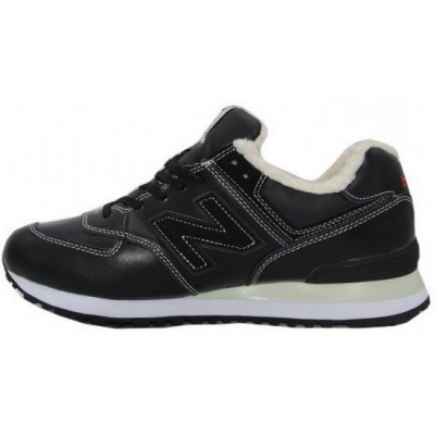 Кроссовки New Balance 574 зимние черные с белые