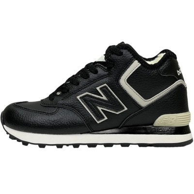 New Balance 574 Mid Black White Leather с мехом